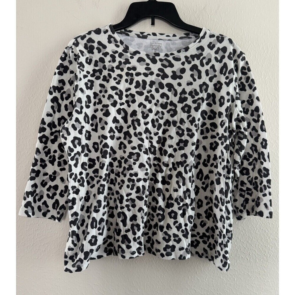 Kin rogers top perfectly soft Leopard Print 3/4 Sleeve cotton Top Size medium